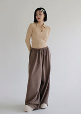 コルセットクロップカラーTシャツ/Corset Crop Collar T-shirt (3color)