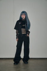 エンジェルナンバーレイヤードトップセット/angel number layered top set - black