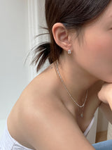 [92.5silver] オーバルキュービックワンタッチピアス