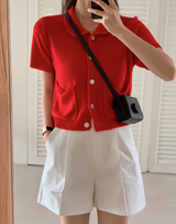 Pocket Knit Short Sleeve Cardigan (4color)