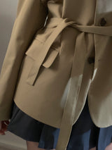 [Tie set] Oversized Collarless Jacket Belt Jacket Loose Fit V-Neck Seasonal Switch Spring Outerwear