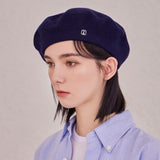 VA Square Stud Wool Beret / Navy