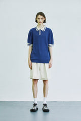 カラーストライプ ピケニット Tシャツ / color stripe pique knit t-shirt blue