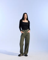 SQUARE NECK SHIRRING SLEEVE (BLACK) 