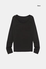 Shoulder snap wide-neck long sleeve