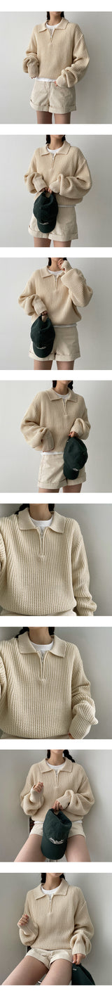 ファッショナブルハチジッパーカラーニット / fashionable hachi zipper collar knit