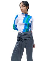 グリッチプリントモックネックTシャツ/Glitch Print Mock Neck T-Shirt_Blue