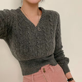[5color] from twist V-neck cropped knit