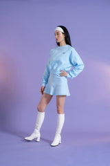ラインストーン刺繍クロップ丈トレーナー青 - Embroidery Rhinestone Cropped Sweatshirt BLUE (4397432373366)