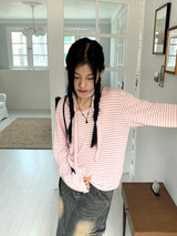 Town Scarf Set Striped Linen Long Sleeve T-Shirt