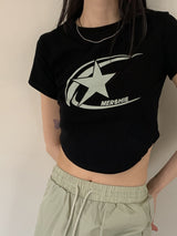 星スタープリントクロップ半袖Tシャツ / Fohil Star Printed Cropped Short-Sleeved T-Shirt
