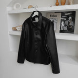 Pleddy Crop Leather Jacket (2color) (6676057096310)