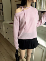 Klang リボン ストラップ ブラッシュ オフショルダー T シャツ