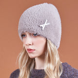 VA Brooch Soft Angora Beanie Sand