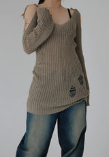 リボンオープンショルダーニット / Ribbon Open Shoulder Knit (4color)