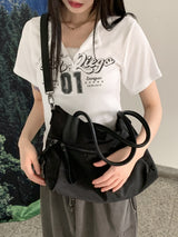 ビゼンY2Kレタリングスナップボタンリブクロップド半袖Tシャツ / Vizen Y2K Lettering Snap Button Ribbed Cropped Short-Sleeved T-Shirt