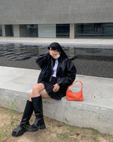 [MADE] Spread Collar Loose Leatherette Jacket