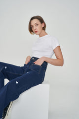 ワイドフィットハートシェイプ刺繍ジーンズ/CLASS:y  SEONYOU, LAPILLUS HAEUN, STAYC J, JOYURI WORN WIDE FIT HEART SHAPE EMBROIDERY JEAN [6887]
