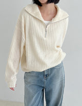 リブハーフジップアップニット / Ribbed Half Zip Up Knit (4color)