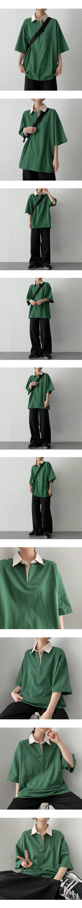 カーボ刺繍カラーカラー半袖Tシャツ / Carbo embroidery color collar short-sleeved T-shirt