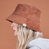 Wide Corduroy Label Bucket Hat Brown