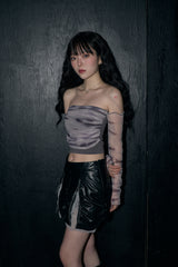 マーブルオフショルダートップ/marble off shoulder top - charcoal