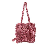 Satin sac cream & navy & magenta