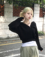 パンチングフードセミジップアップバルーンクロップニットウェア