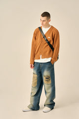 RAGLAN PATTERN BOOKLE CARDIGAN - BRICK