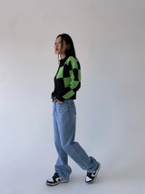 グリーンチェックニットジップアップ/green check knit zip-up
