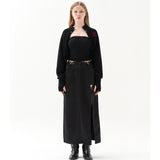 211-BUCKLE SATIN SLIT SKIRT (6550225191030)