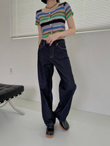 カラーショートスリーブカーディガン/Color short sleeve cardigan (2color)