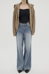 カラプレッツェルニットジップアップ / Kara pretzel knit zip-up (5color)