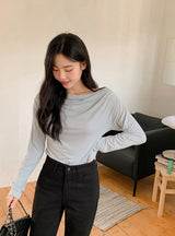 ドレープオフショルダー長袖Tシャツ