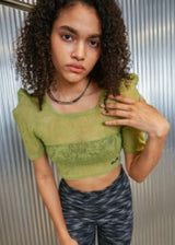 シャシャシャーリングTシャツ/shasha shirring t_green