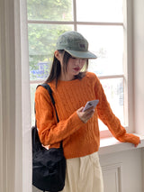 ロルプツイステッドケーブルラウンドクロップロングスリーブニット