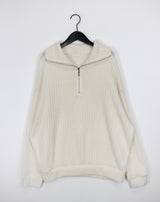 リブハーフジップアップニット/Ribbed Half Zip Up Knit (4color)