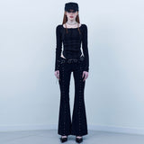 Black Rosy Square Neck Top [Black]