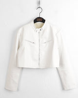 Batle biker pocket cropped leather jacket