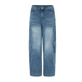Curved two-tuck Side Denim Pants (Blue)