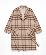OVERSIZE WOOL CHECK ROBE COAT (Beige) / オーバーサイズウールチェックローブコート