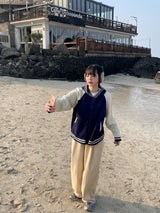 Navi button hood cardigan 