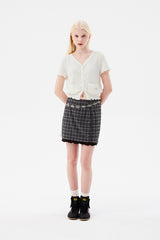 チェリーパターンメッシュミニスカート / CHERRY PATTERN MESH MINI SKIRT [BROWN]