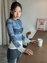 デニムシースルー長袖トップ