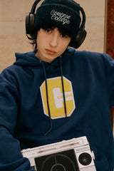 ミックスCワッペンパーカ・ネイビー［ユニセックス］/ Mix C Patch Unisex Vintage Navy Hoodie