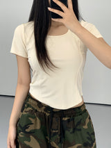 バレンベーシックインシジョンスクエアネック半袖Tシャツ/Baren Basic Incision Square Neck Short Sleeve T-shirt