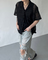 レースオープンカラーシャツ/FL lace open collar shirt (2 colors)