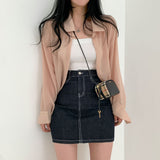 コントラストスティッチデニムミニスカート / Contrast Stitch Dark Blue Denim Mini Skirt