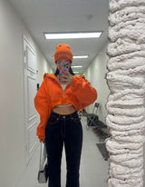 4color cropped napping hood zip-up