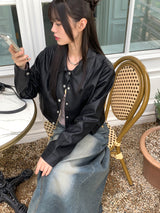[MADE] Lawson wide collar slim crop crack leather leather jacket